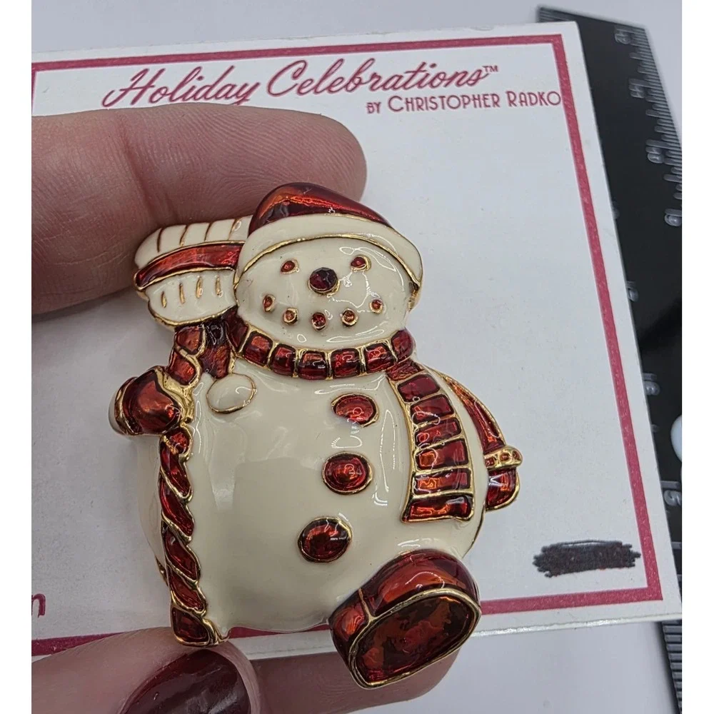 Christopher Radko Enamel Snowman Brooch Pin Xmas Holiday New Old‎ Stock